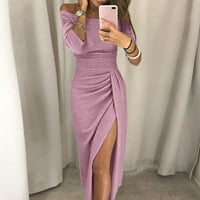 Női ruha Női Divat szexi Vállnélküli magas rés szűk ruha Fél ujjú ruha, Rózsaszín, XL