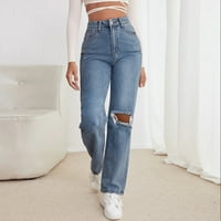 Gubotare Mom Jeans Magas derekú női Stretch elasztikus derék Pull-on nadrág, sötét szürke X-S