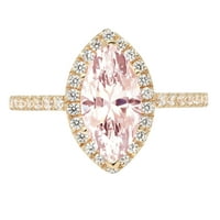 2. ct ragyogó Marquise vágott szimulált rózsaszín gyémánt 14K sárga arany Halo pasziánsz ékezetes gyűrű SZ 6.75