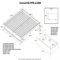 Concord King Solid Wood Platform ágy lábtáblával és tároló fiókokkal fehér