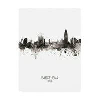 Védjegy képzőművészet 'Barcelona Spanyolország Skyline portré II' vászon művészet Michael Tompsett