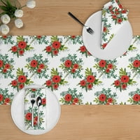 Cotton Sateen asztali futó, 90 - téli virágzik piros zöld fehér ünnepi karácsonyi virágos ünnepi dekoráció virágok
