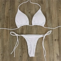 Női Tanga Bikini Szett Oldalsó Nyakkendő Szexi Fürdőruha Kötés Stílus Brazil Fürdőruha Fehér L