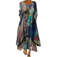 Clearance-Sale nyári ruhák nőknek Molett méretű hosszú ujjú nyomtatás Virágmintás ruha Kerek nyakú Maxi laza illeszkedés