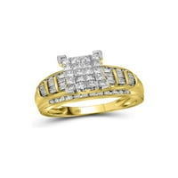 Ékszerek 14kt sárga arany női hercegnő gyémánt klaszter menyasszonyi esküvői eljegyzési gyűrű 2. Cttw-6-Os Méret