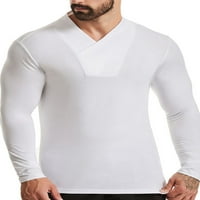 Niuer férfi felsők egyszínű póló V nyakú Sport pólók alkalmi pulóver Hosszú ujjú alap póló fehér 2XL