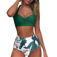 Női Vintage fürdőruha két Retro kötőfék Ruched Magas derék nyomtatási Bikini szett fürdőruha női női fürdőruhák