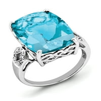 Primal ezüst ezüst ródium kék topáz és gyémánt gyűrű
