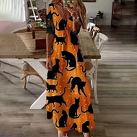 Női alkalmi ruhák nyak Ruched Maxi ruhák aranyos macska tök fesztivál ruha Off-the-váll Maxi ruha TBKOMH