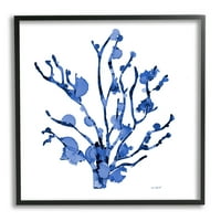 Stupell Industries Részletes Coral Sea Life kék vizes minta festmény fekete keretes művészet nyomtatott fali művészet,