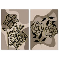 Wynwood Studio Canvas középszázad közepén virágos virág- és botanikus virágflualok fal art vászon nyomtatott barna