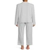 Sealy Sleepwear női hosszú ujjú bevágó gallér és nadrág alváskészlet, 2 darab