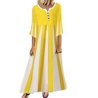 Női ruhák női nyári alkalmi rövid ujjú Kerek nyakú csíkos nyomtatott hosszú ruha gomb Alkalmi ruha ruhák nőknek Sárga