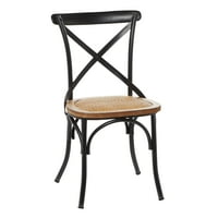 DecMode fém étkező szék barna rattan üléssel, 2-es készlet, fekete