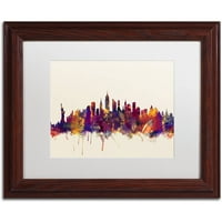Védjegy képzőművészet New York City Skyline vászon művészet Michael Tompsett, fehér matt, fa keret