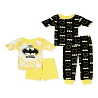Batman kisgyermek fiú pamut póló, rövid és nadrág pizsama szett, 4 darab, méretek 2T-5T