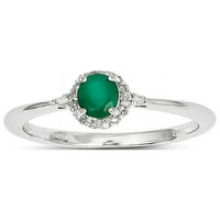 Szilárd 14K fehér arany szimulált smaragd és gyémánt gyűrű-méret 6.5
