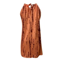 Nyári ruhák Női nyomtatott Térdig érő A-Line Ujjatlan alkalmi kötőfék ruha narancssárga m