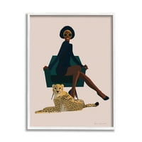Stupell Industries Modern Fashion Pose női gepárd macska zöld szék, 20, Omar Escalante tervezése
