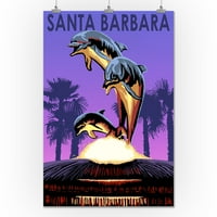 Santa Barbara, Kalifornia-Delfin Szobor-Lantern Press Artwork