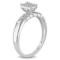 Carat T.W. Kerek és párhuzamos baguette gyémánt sterling ezüst klaszter eljegyzési gyűrű