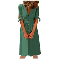 Női nyári ruha virágmintás ruhák divat nyári alkalmi V nyak gomb szilárd Rövid ujjú ruha Vintage ruha Zöld XXL