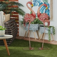 DecMode 54 Beltéri Kültéri álló flamingó kerti szobor tekercselt U alakú lábakkal