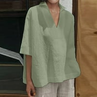 Női nyári divat laza Crewneck pulóver Egyszínű Irodalmi Pamut kender póló informális helyzetekben
