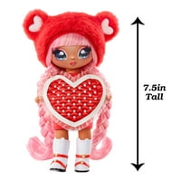 Na na na meglepetés Valentina moore-vörös mackó ihlette 7,5 divatbaba rózsaszín hajjal, szív alakú ruhával és kefével,