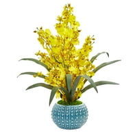 Táncos hölgy orchidea mesterséges elrendezés kék vázában