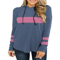 Alkalmi Hosszú ujjú Tshirts női tunika pulóver kapucnis alkalmi kapucnis pulóver blúz felsők Kék-rózsaszín 3XL