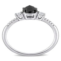 1- Carat T.W. Fekete-fehér gyémánt 14KT fehérarany 3-kő eljegyzési gyűrű