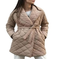 Nokiwiqis Női steppelt kabát övvel alkalmi meleg egyszínű egysoros Hosszú ujjú túlsúlyban kabát