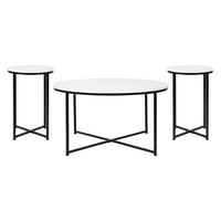 Flash bútorok Hampstead Kortárs kávé és vég Asztalok asztali szett, fehér márvány matt fekete
