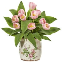 Szinte természetes tulipán mesterséges virág elrendezés virágos dizájn vázában, rózsaszín
