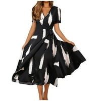 Női ruhák Női A-Line hosszú virágos Rövid ujjú V-nyakú kúpos derék Hot Sales A-Line ruhák fekete 3XL