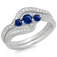 Dazzlingrock Collection 14k kerek kék zafír és fehér gyémánt örvény menyasszonyi kő eljegyzési gyűrű készlet, fehér