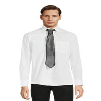 Ezüst címkén férfi hosszú ujjú, szilárd ruha ing első mellkasi zsebével és koordináló nyakkendő fehér xlarge