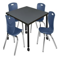 Kee 42 tér állítható magasságú mobil tantermi asztal-szürke & Andy 12-in Stack székek-Sötétkék