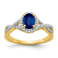 Szilárd 14K sárga arany gyémánt és zafír kék szeptember drágakő eljegyzési gyűrű mérete