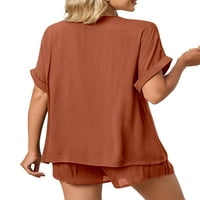 Női pizsama készletek nyári hálóruha ruhák Lounge szett Zsinóros rövidnadrág zsebbel hálóruha Laza melegítőben tégla