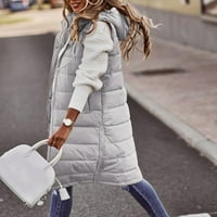 Lisingtool női téli kabátok Női hosszú téli kabát mellény kapucnival Ujjatlan meleg Le laza kabát zsebekkel steppelt