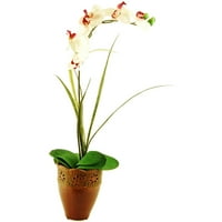 26 mesterséges Phalaenopsis orchidea és fű dombornyomott kerámia edényben