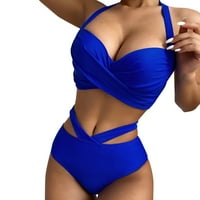 LEEy-világ Molett fürdőruha női kötőfék felső és fodros Hem Szoknya szett fürdőruha Bikini Cover Up Kék, M