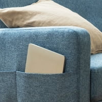 Mellow Adair a század közepén modern kanapé, kartámasz zsebekkel, tufikált vászonszövet, Heather Blue