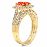 1. ct ragyogó smaragd vágott szimulált vörös gyémánt 18K sárga arany Halo pasziánsz ékezetes menyasszonyi szett SZ