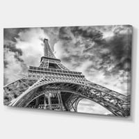 Designart 'Fekete-fehér Kilátás Párizs Párizs Eiffel-torony' városkép vászon nyomtatás
