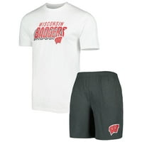 Férfi fogalmak Sport szén fehér Wisconsin Badgers Downfield póló & rövidnadrág szett