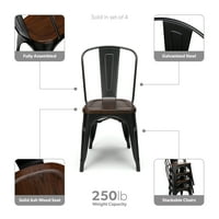 Gyűjtemény ipari Modern teljesen összeszerelt 18 magas hátsó fém étkező székek Tömör kőrisfa ülésekkel, Horganyzott