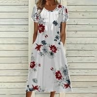 Nyári ruhák Női Alkalmi Kerek nyakú strand Boho Rövid ujjú Vintage virágos Flowy Pocket Tshirt Tank Sundresses